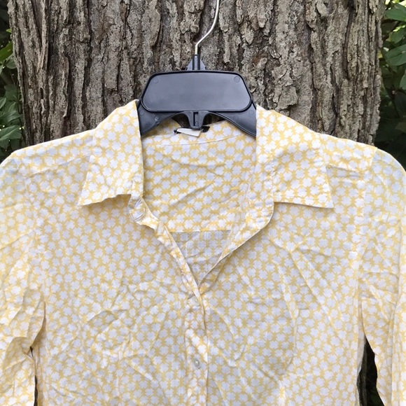 J. Crew Yellow White Long Sleeves Button Down Up Fitted Blouse S Small Circles - Picture 3 of 15